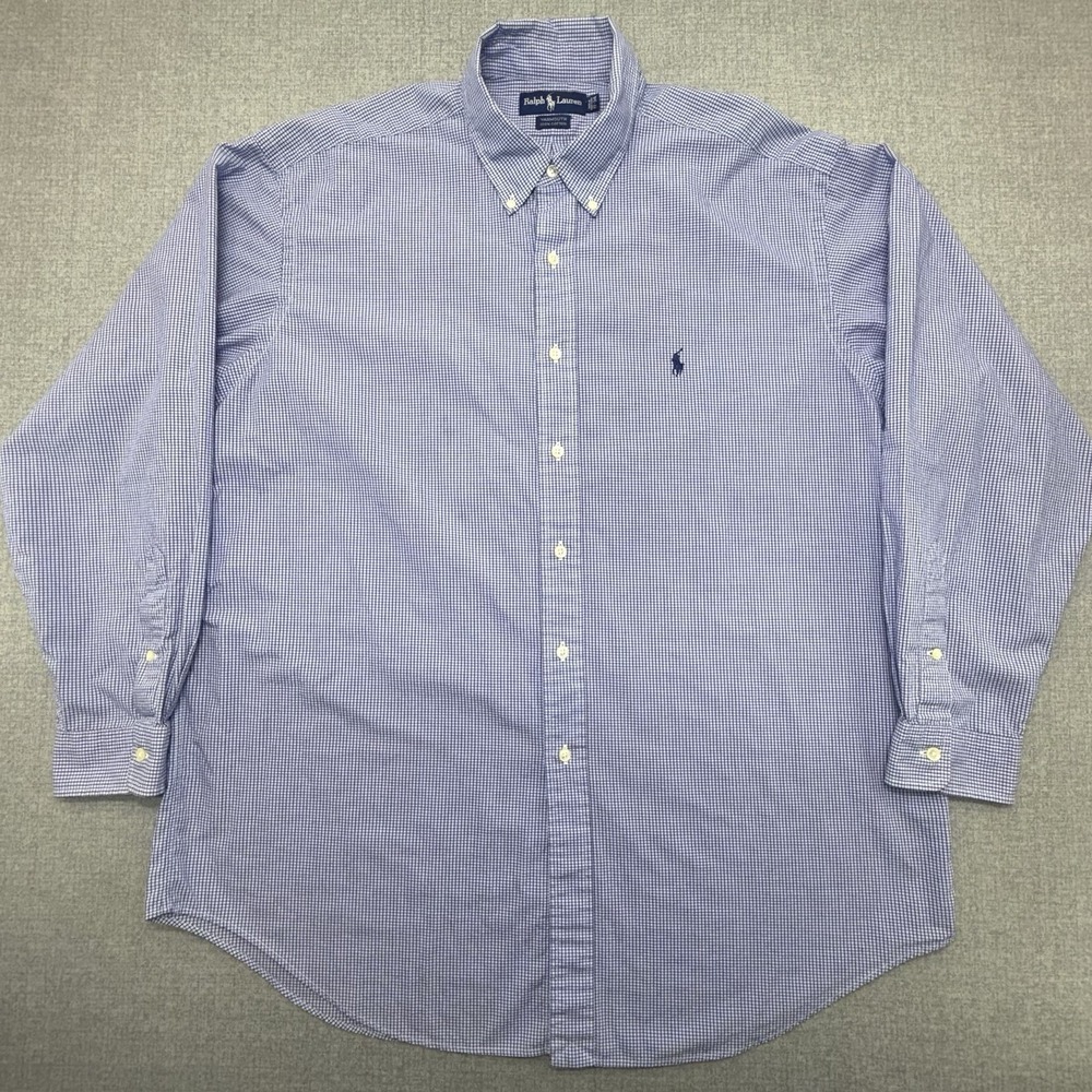 Ralph Lauren Yarmouth Oxford Mens 16 1/2 36/37 XL Blue Gingham Button Down Shirt